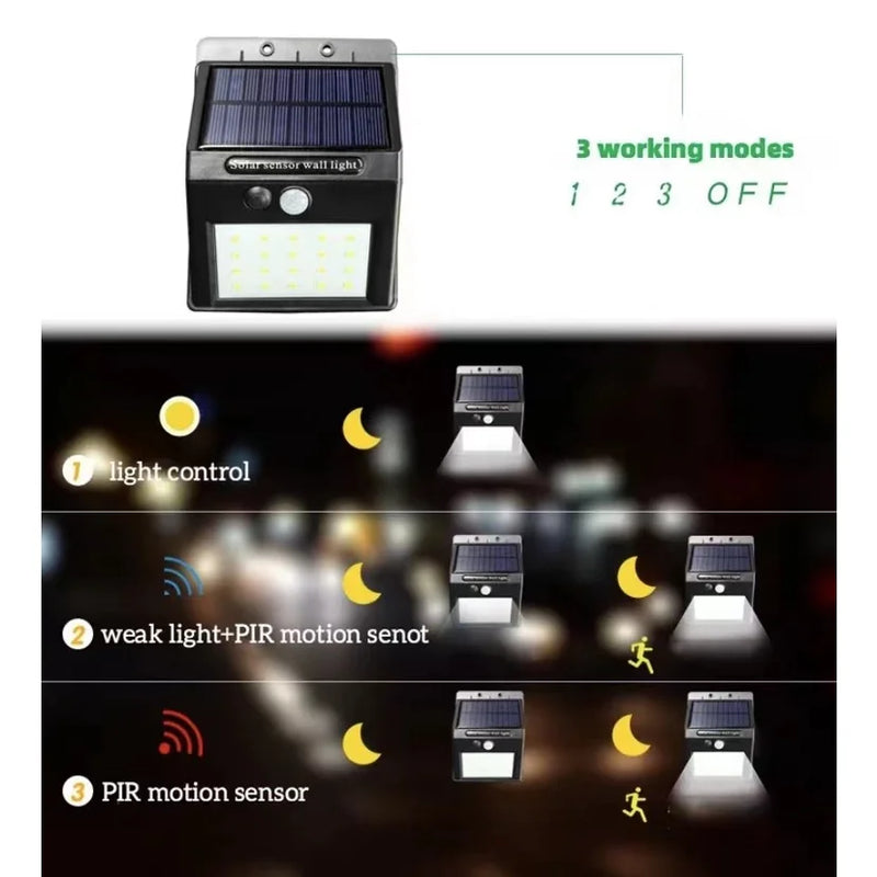 Luminária Solar Luz LED Com Sensor De Presença Automático 20 LEDs